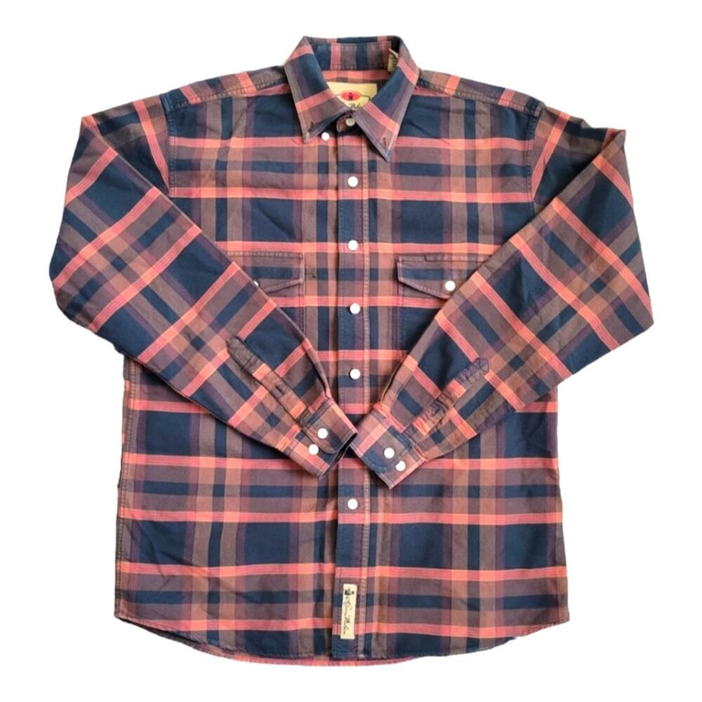 Larry Mahan Cotton Plaid Button-Down Shirt Size Medium Orange Black